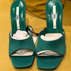 Green Zara Satin Heels